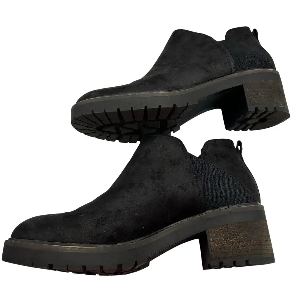 Crown Vintage Chelsea Size 11‎ Chunky Heel Ankle Boots Booties Black Slip On